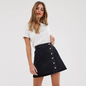 ASOS Button-Front Black Mini Skirt